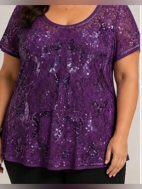 Purple Sequin Scoop Neck Top